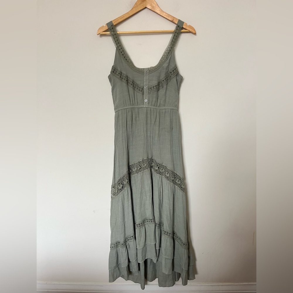 Rebellion Sage Green Lace-Trim Midi Dress - Picture 2 of 8